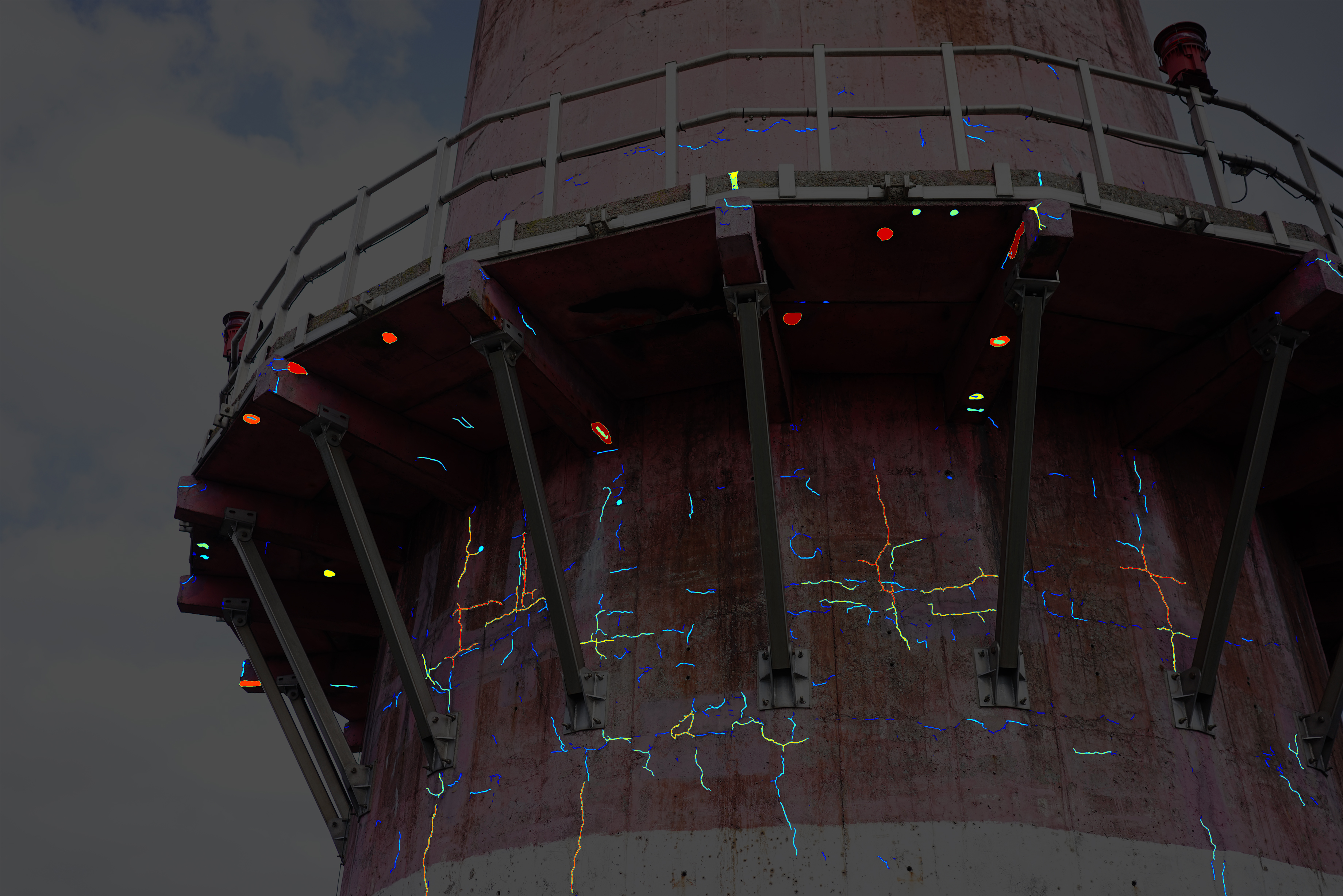 Industrial structure with AI crack overlay