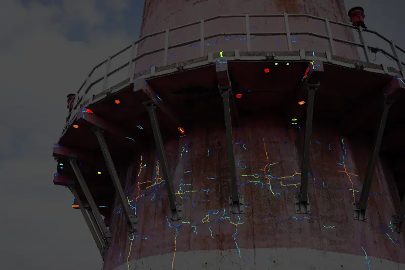 Industrial structure with AI crack overlay