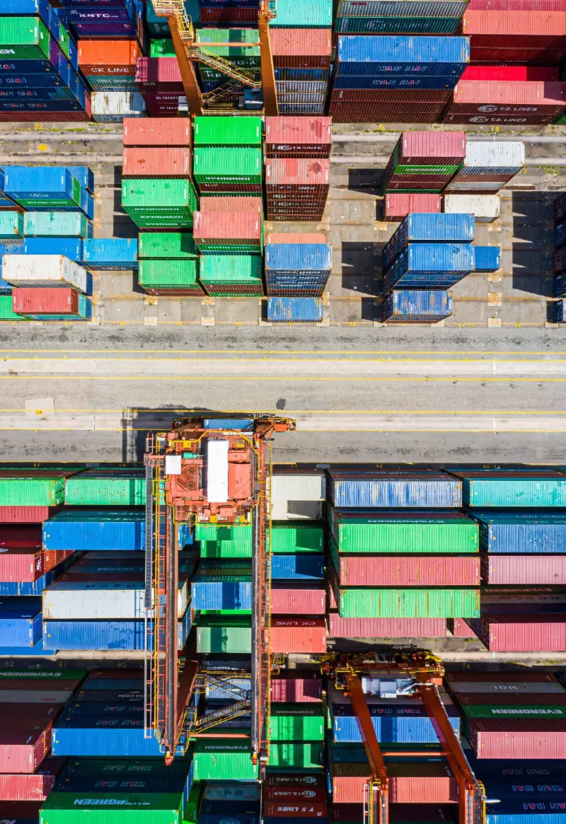 PTI Journal Edition 101 cover — aerial view of a container terminal
