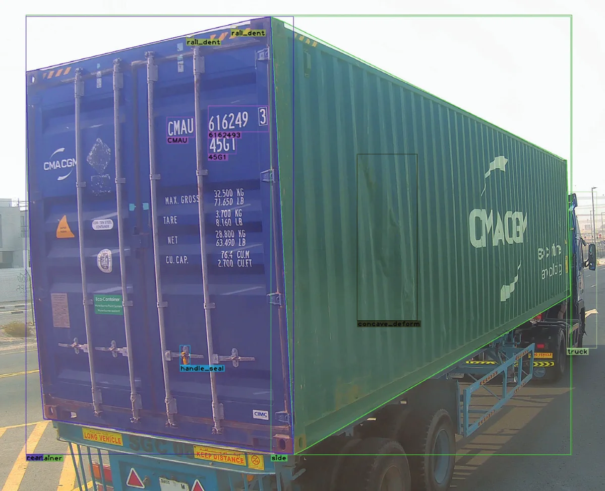 ScanTainr identifying a container and marking possible damages — from the Skipsrevyen article