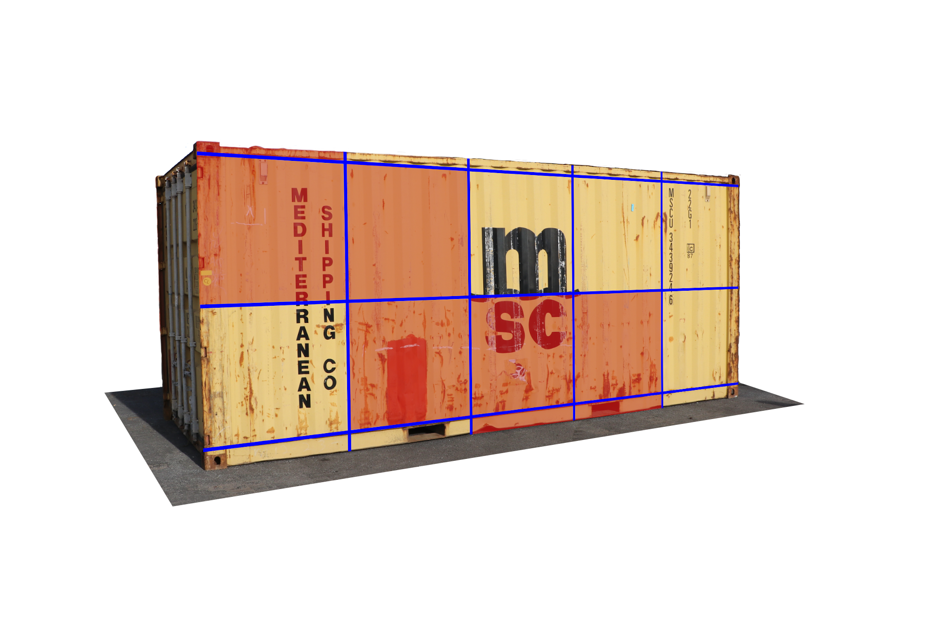 Scantainr AI output — container with damage detection overlay